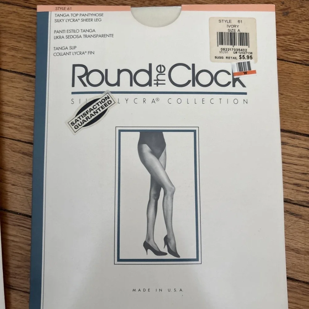 2 1994 Round the Clock Tanga‎ Top Pantyhose IVORY Size A Style 61 Silky Lycra